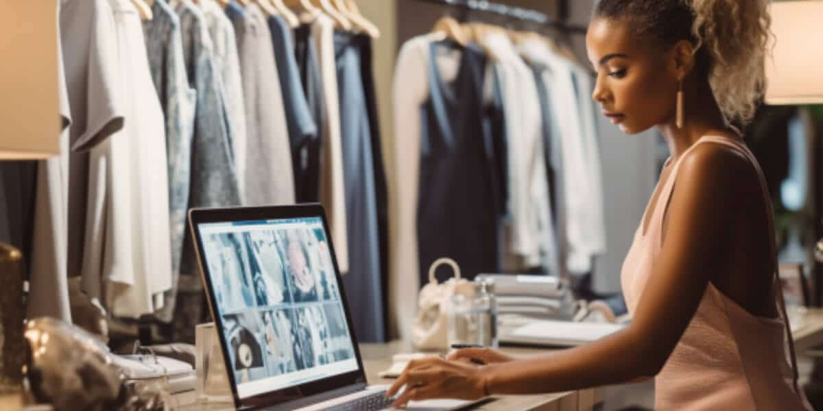 A small boutique owner checking their business listings on various online directories on a desktop computer