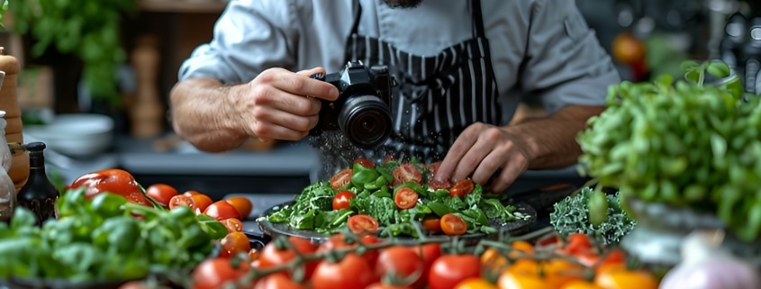 A man blogger video recipe on a camera AI generate illustration